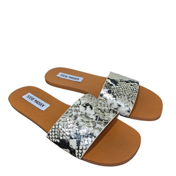 Steve Madden Shoes - Steve Madden Nikini Slide Sandals Gold Snake Print Size 6 Casual Dressy EUC